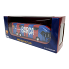 FC Barcelona Mini Team Bus miniature red and blue team coach with Barça branding and three-axle wheels in display box