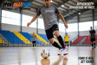 Joma Dribling indoor soccer shoes in white with blue and red accents, synthetic upper and low-profile rubber sole