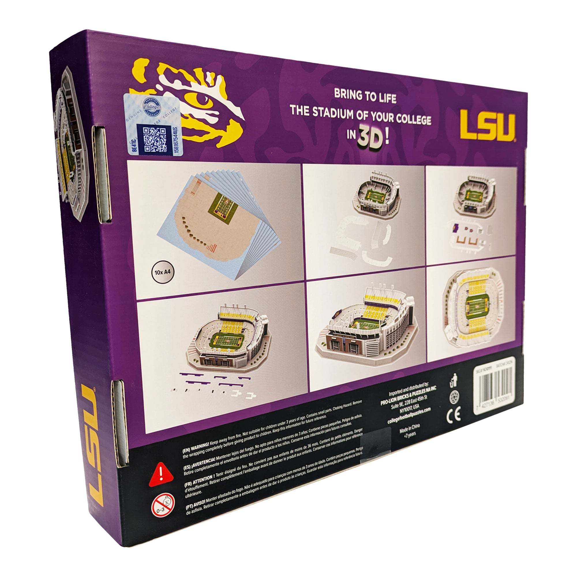 3D puzzle replica of LSU Tiger Stadium in purple and gold colors
