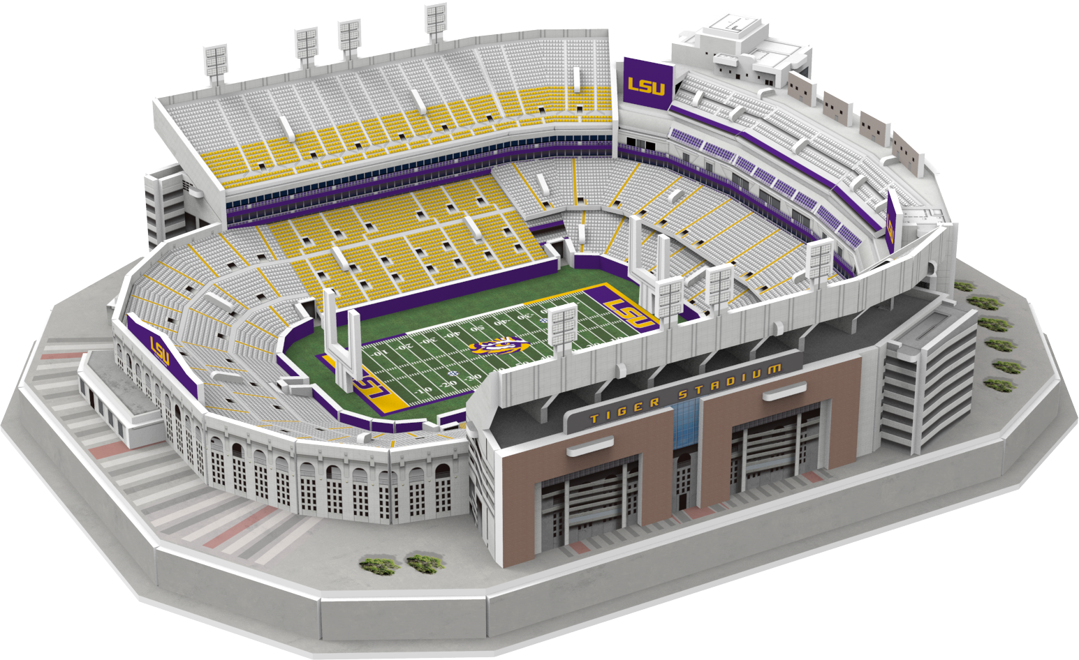 3D replica puzzle of LSU Tiger Stadium model in purple and gold colors