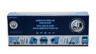 Manchester City Mini Team Bus collectible in a dark blue and sky blue box with bus graphics and club crests