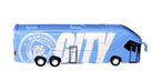 Manchester City Mini Team Bus miniature coach in light blue with a club crest, bold white lettering and black wheels