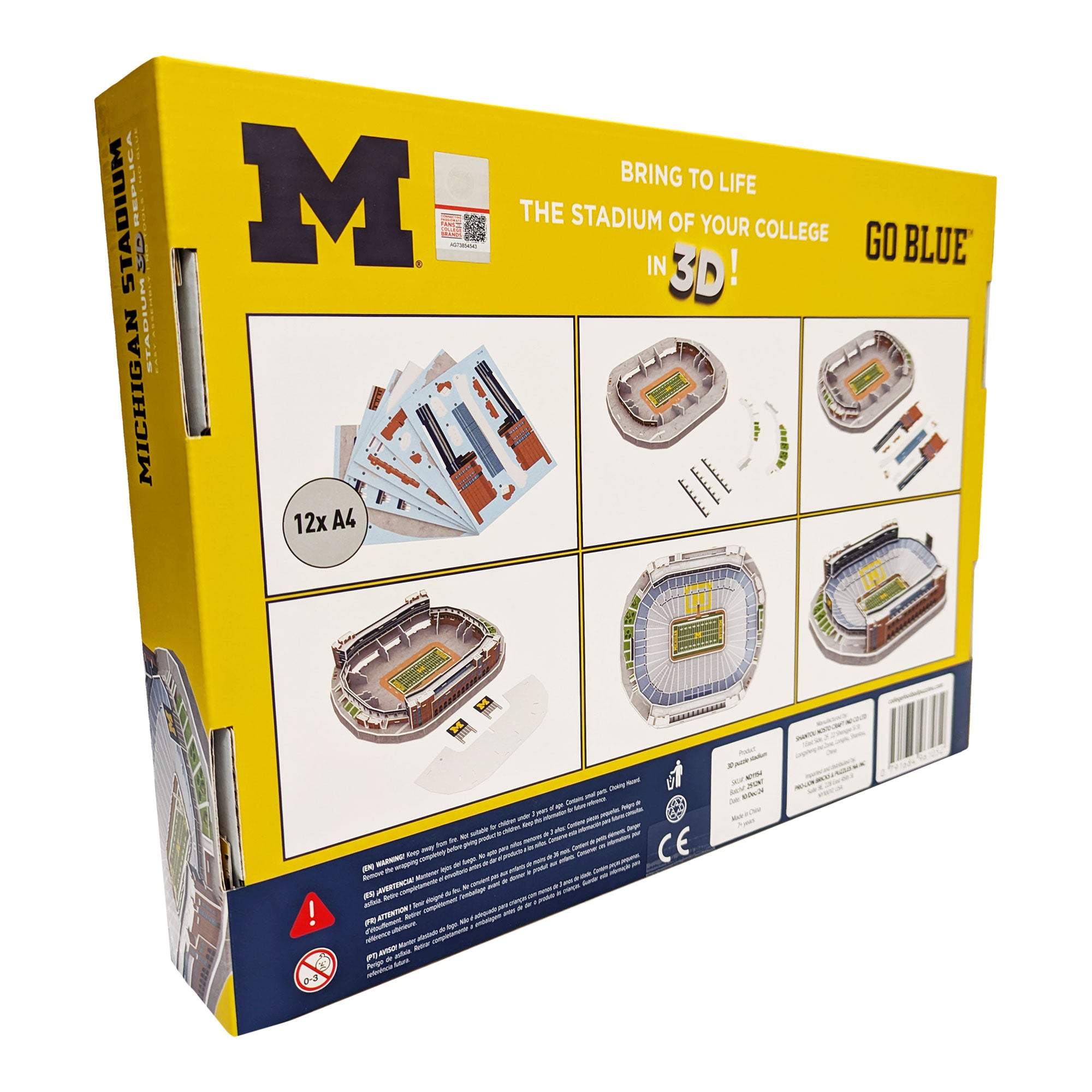 Michigan Wolverines Michigan Stadium 3D puzzle model with maize-and-blue details and brick exterior