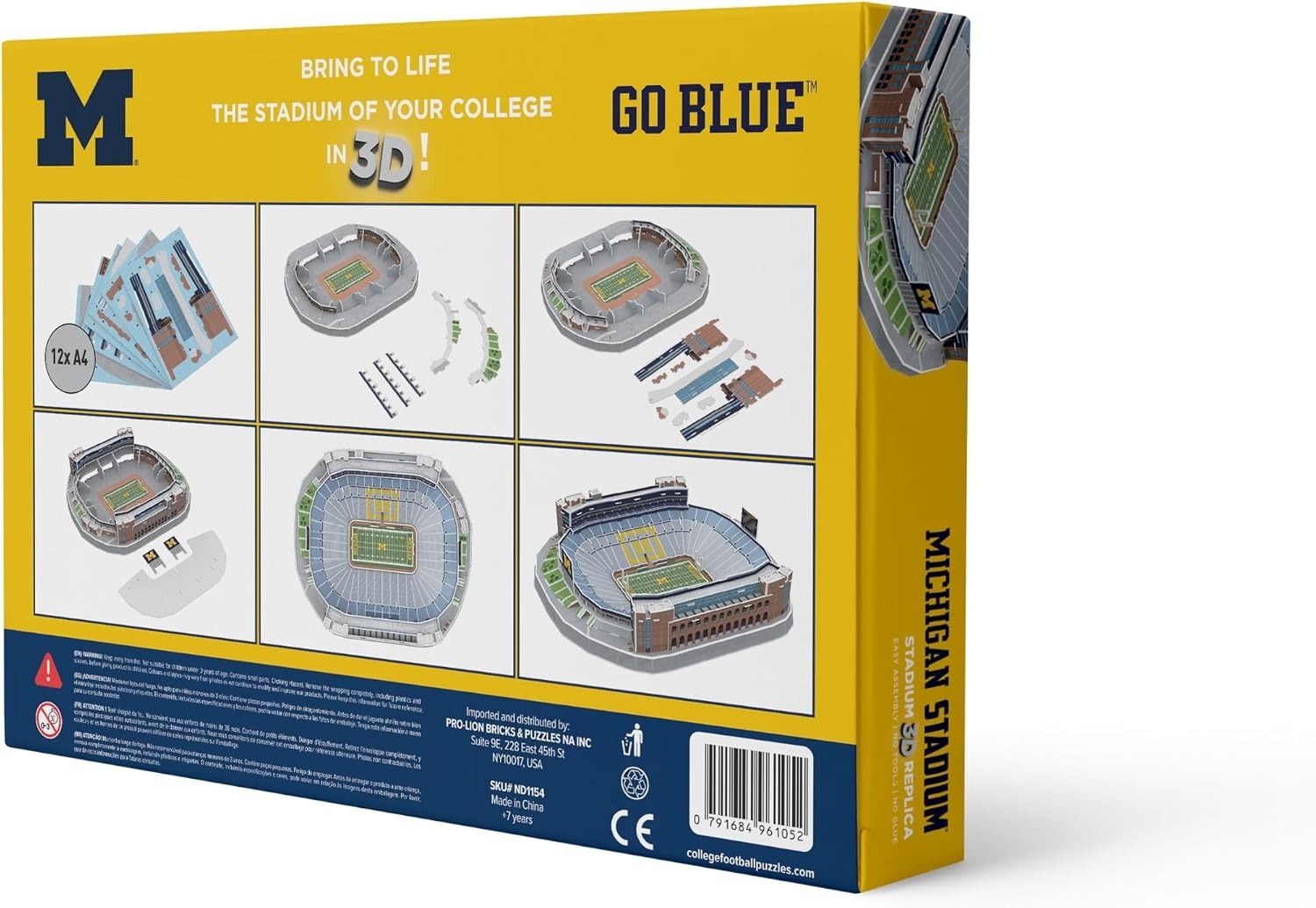 Michigan Wolverines Michigan Stadium 3D puzzle model with maize and blue details and brick exterior