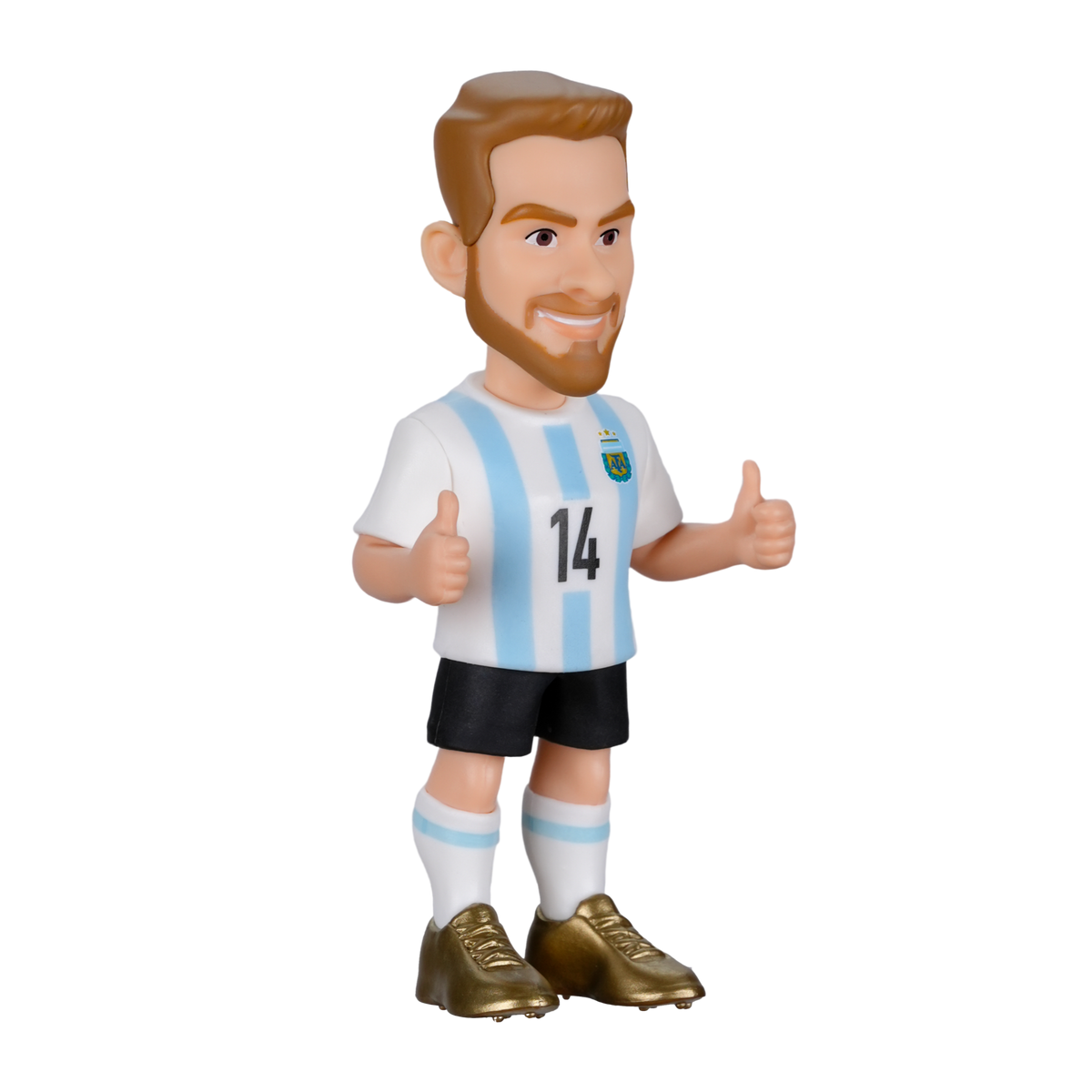 Minix Alexis Mac Allister figurine in Argentina's white and sky-blue striped number 14 shirt, black shorts and gold boots