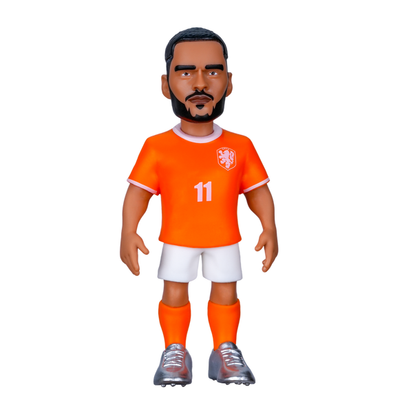 Minix Cody Gakpo figurine in a bright orange Netherlands number 11 jersey, white shorts and orange socks