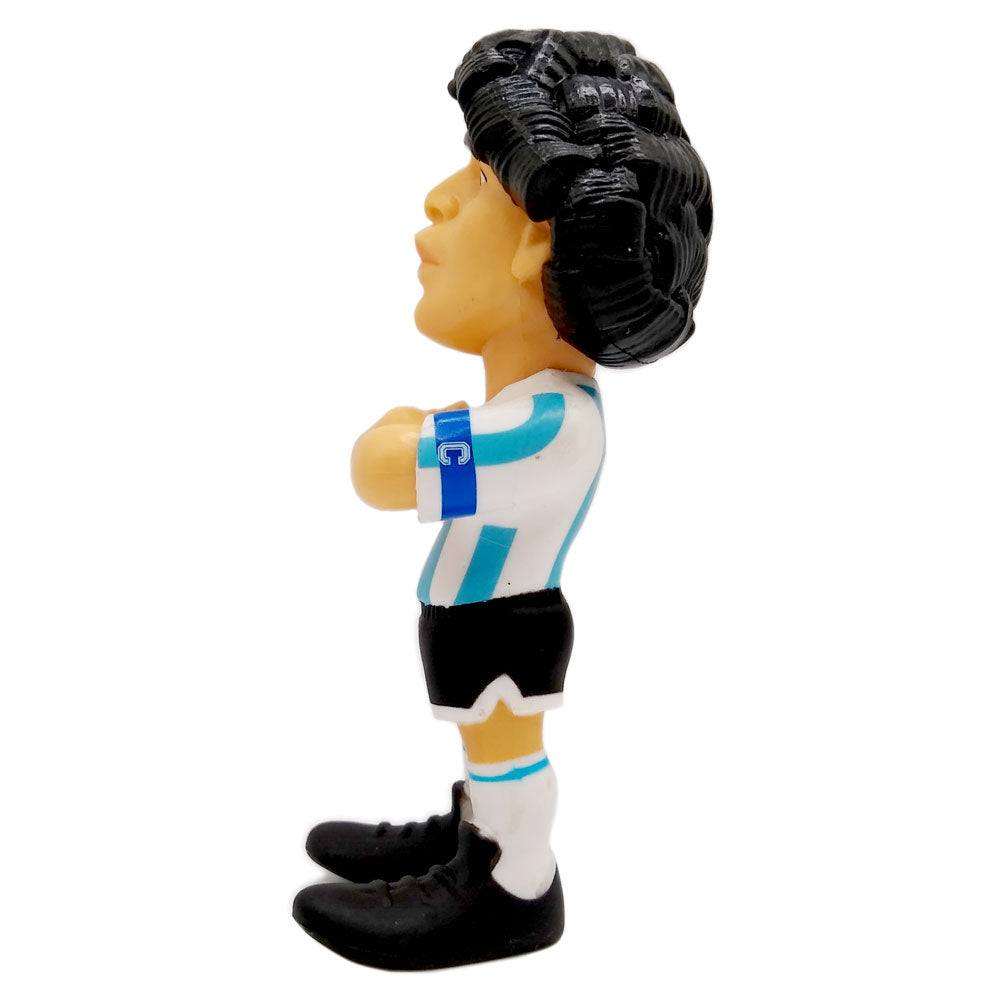Minix Diego Maradona Argentina Figurine with black hair, wearing a white and sky-blue striped jersey, black shorts and boots