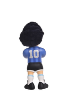 Minix Diego Maradona figurine viewed from behind, with black hair, blue striped number 10 jersey, black shorts and boots