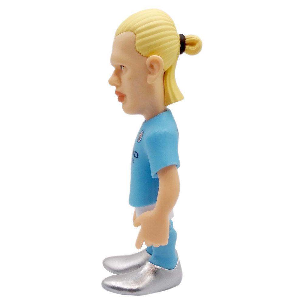Minix Erling Haaland Manchester City figurine with blond tied-back hair, sky-blue kit and silver boots