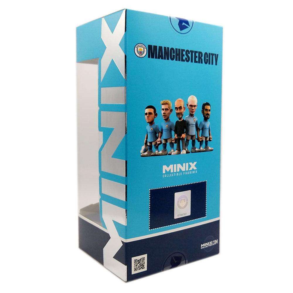 Minix Erling Haaland Manchester City collectible figurine in a turquoise and navy display box with team graphics