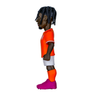 Minix Jeremie Frimpong figurine in an orange Netherlands shirt, white shorts and magenta boots, with braided hair