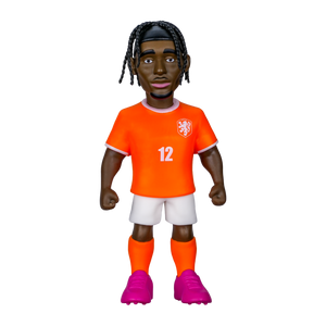 Minix Jeremie Frimpong figurine in an orange Netherlands number 12 shirt, white shorts and bright pink boots
