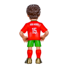 Minix João Neves football figurine wearing a red Portugal shirt with number 15, green shorts and red socks, viewed from behind