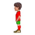 Minix João Neves football figurine with brown hair, wearing a red Portugal shirt, green shorts and gold boots