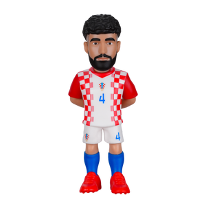 Minix Joško Gvardiol figurine in Croatia's red and white checkerboard jersey, white shorts, blue socks and red boots