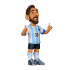 Minix Lionel Messi Argentina Figurine in a sky-blue and white striped jersey, black shorts and beard, pointing upward