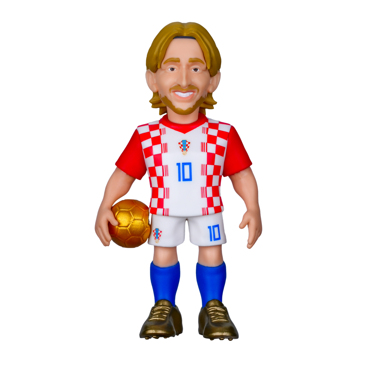 Minix Luka Modrić figurine in Croatia’s red, white and blue checkerboard kit, holding a gold football