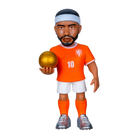 Minix Memphis Depay figurine wearing a bright orange Netherlands number 10 kit, white shorts and orange socks, holding a gold football
