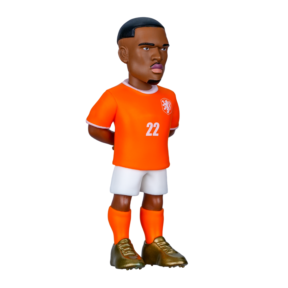 Minix Netherlands 5-Pack football figurine with an orange number 22 jersey, white shorts and gold boots