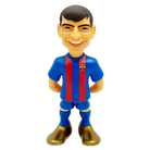 Minix Pedri FC Barcelona figurine in a blue and red striped kit, with sculpted dark hair and oversized brown boots.