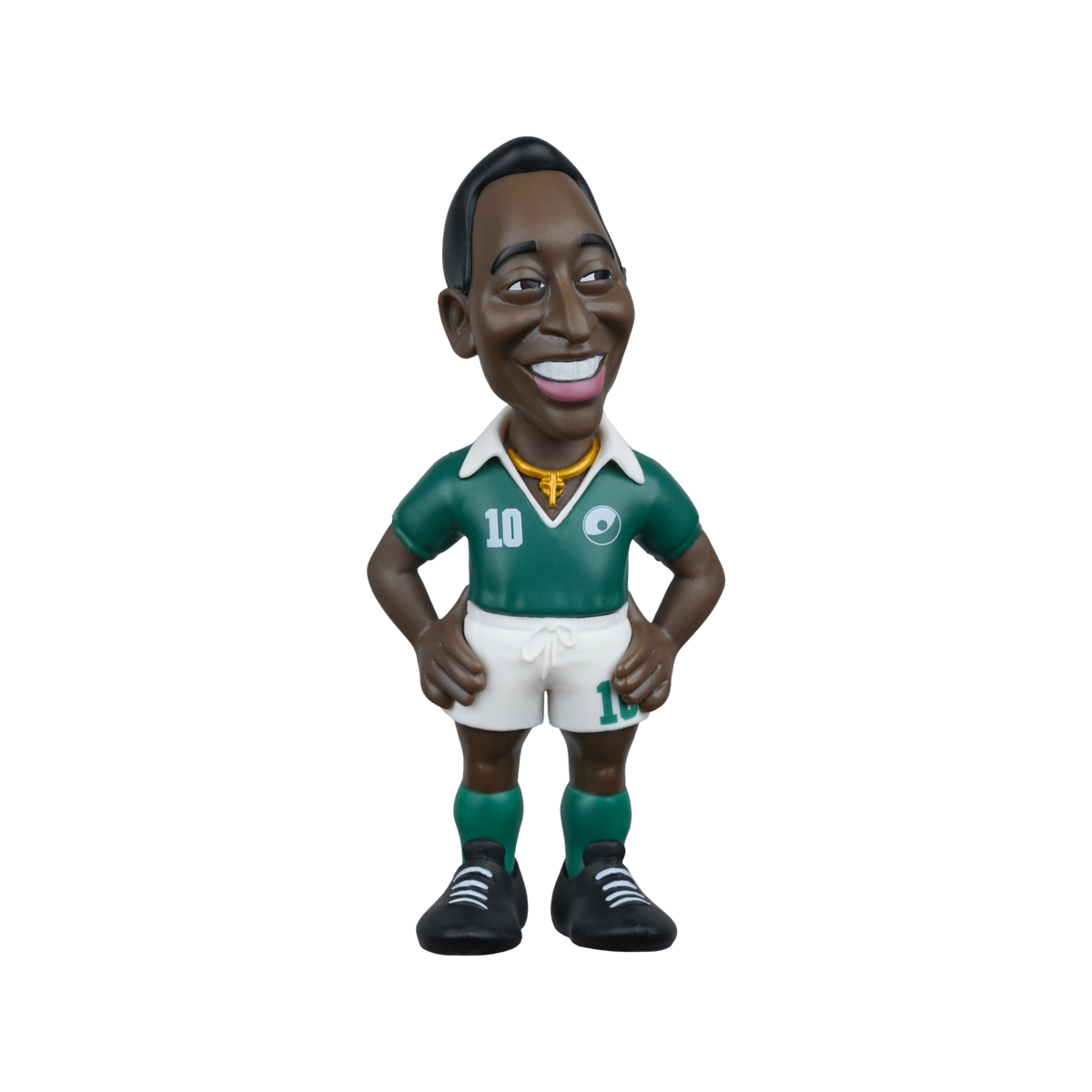 Minix Pelé New York Cosmos Figurine with a smiling footballer in a green jersey, white shorts, and green socks