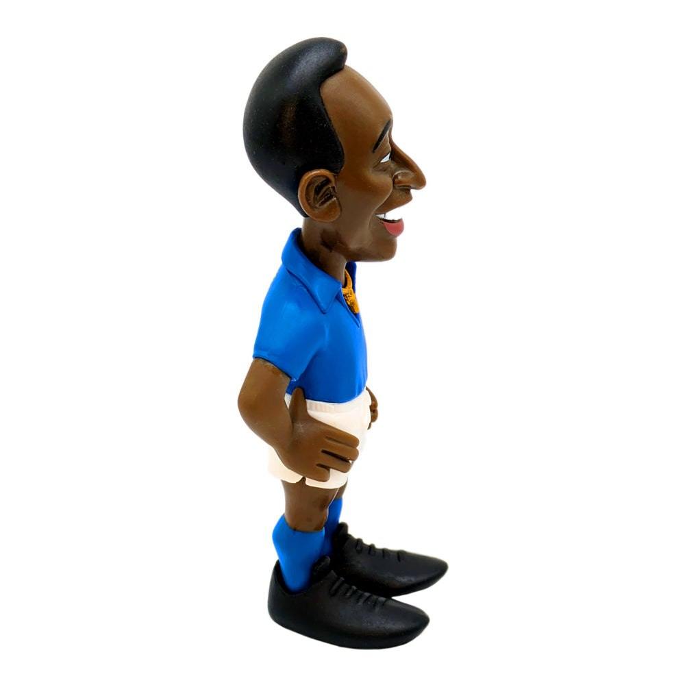 Minix Pelé Brazil figurine in a bright blue football shirt, white shorts and blue socks, with a smiling sculpted face
