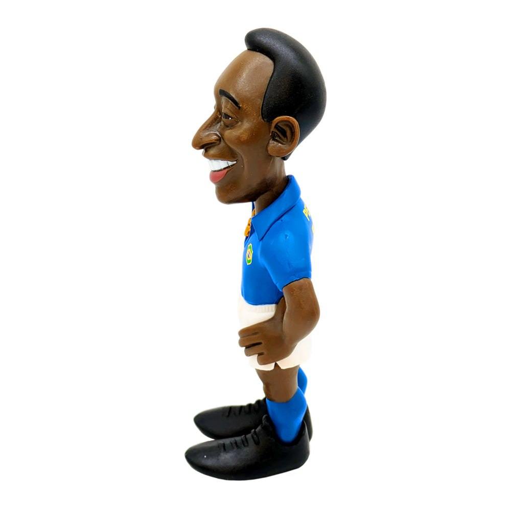 Minix Pelé Brazil figurine with brown skin, black hair, blue football shirt, white shorts and black boots