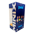 Minix Pelé Brazil Home Kit collectible figurine box in navy blue, with Pelé branding and illustrated football figures.
