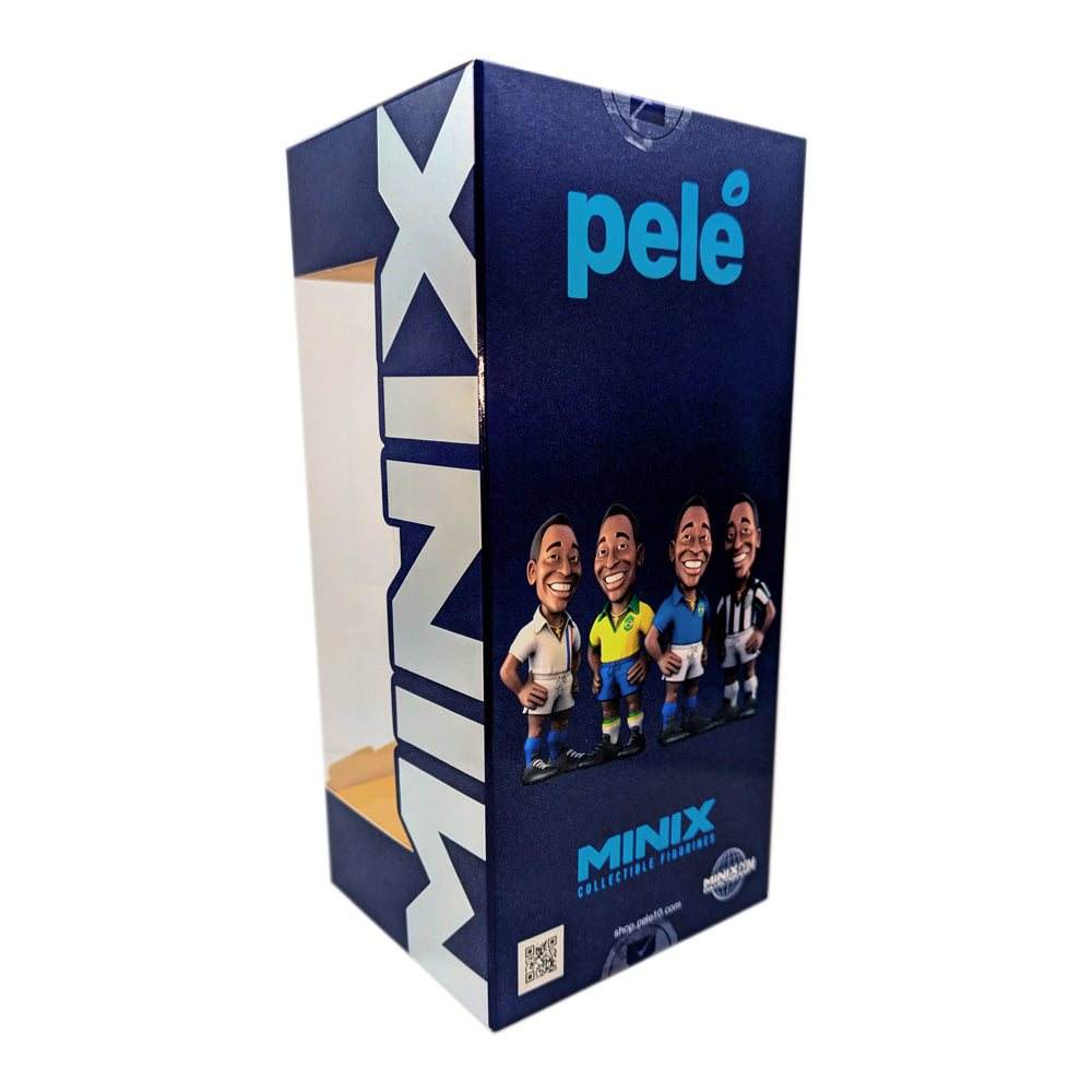 Minix Pelé Brazil figurine box in navy blue, with a colourful lineup of football figures and bold MINIX branding