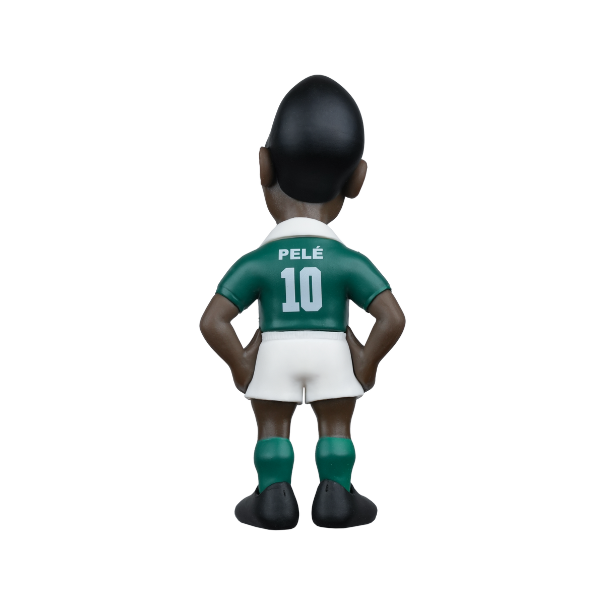 Minix Pelé New York Cosmos Figurine shown from behind, wearing a green number 10 shirt, white shorts and green socks