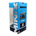Minix Pep Guardiola Manchester City collectible in bright blue branded box with a team figure illustration and display window