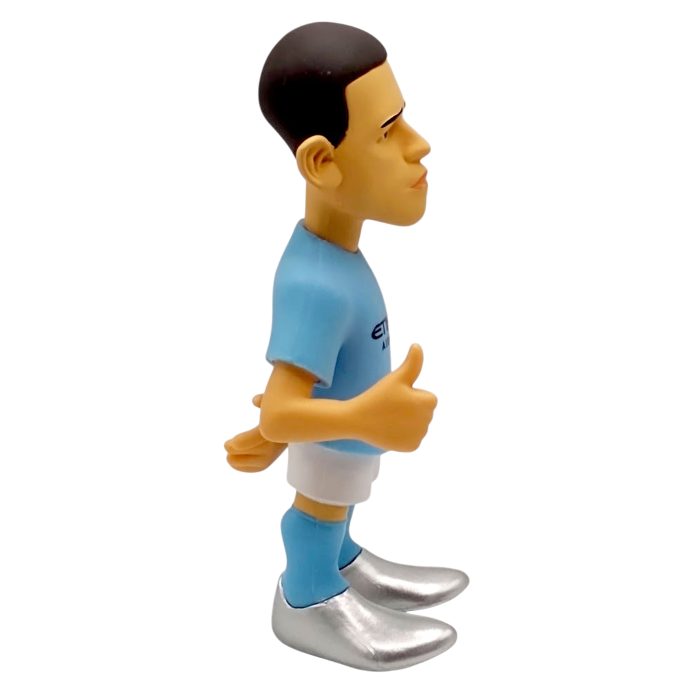 Minix Phil Foden Manchester City figurine with dark hair, light blue shirt, white shorts and silver boots