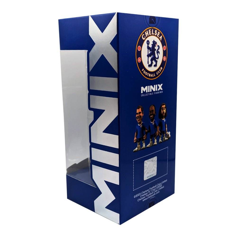 Minix Raheem Sterling Chelsea collectible in a blue and white MINIX box with a Chelsea crest and footballer artwork.