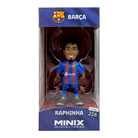 Minix Raphinha FC Barcelona figurine with a stylized sculpt, wearing a blue and red striped kit in a clear display box