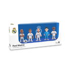 Minix Real Madrid five-pack collectible football figurines in white and turquoise kits, displayed in a blue and white box