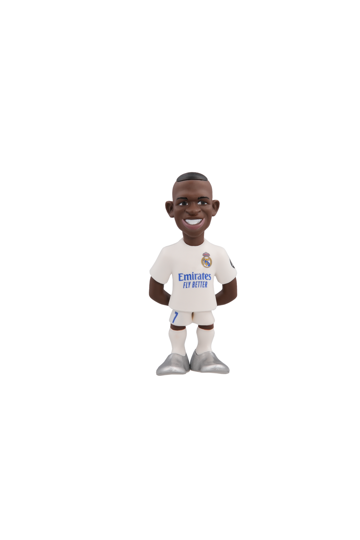 Minix Real Madrid football figurine in a white kit with blue trim, club crest and hands behind its back