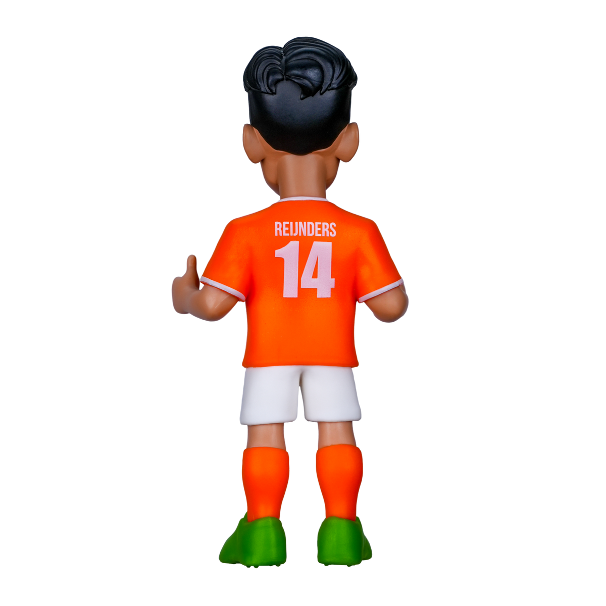 Minix Tijjani Reijnders figurine in an orange Netherlands jersey numbered 14, with white shorts and green boots