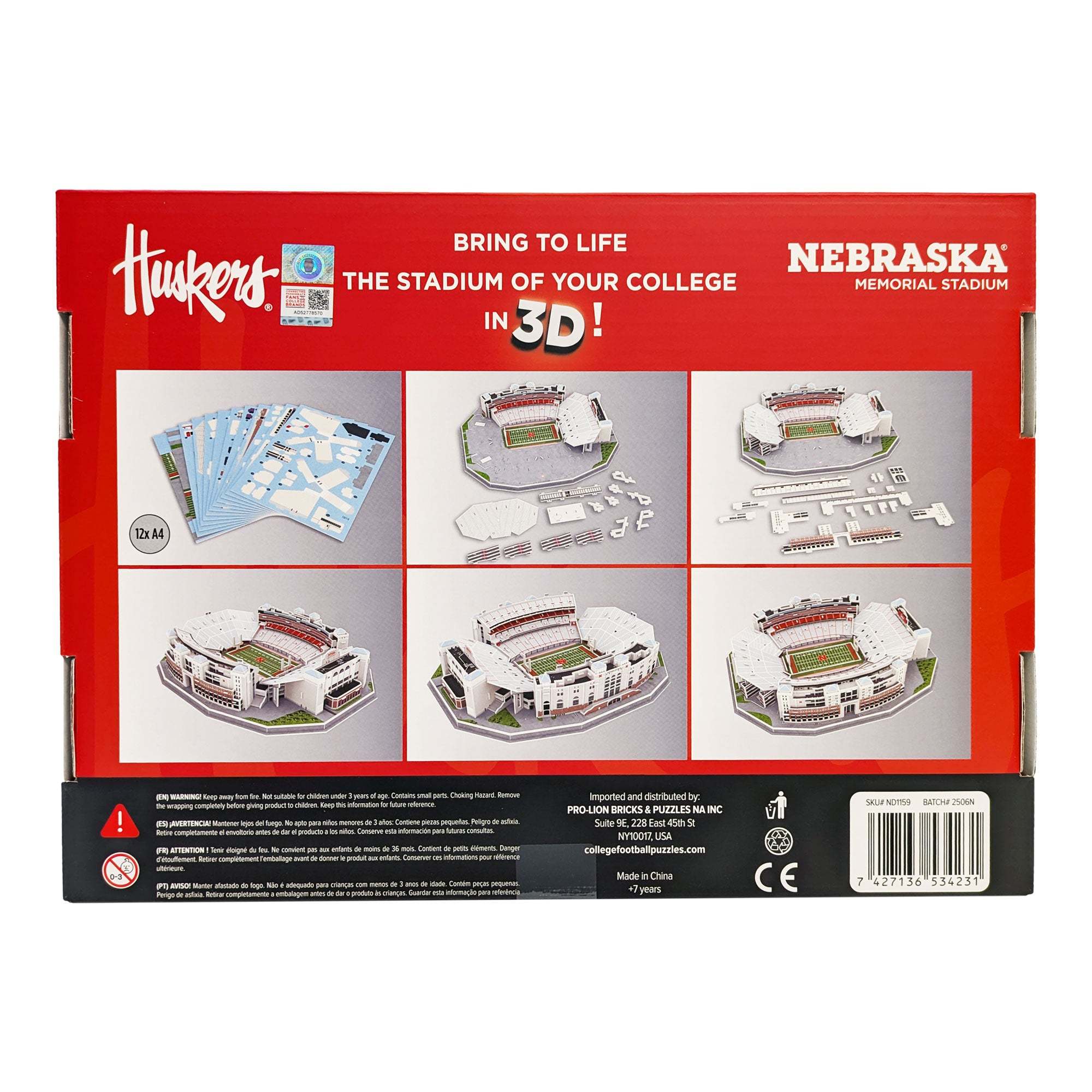 Nebraska Memorial Stadium 3D puzzle box back view