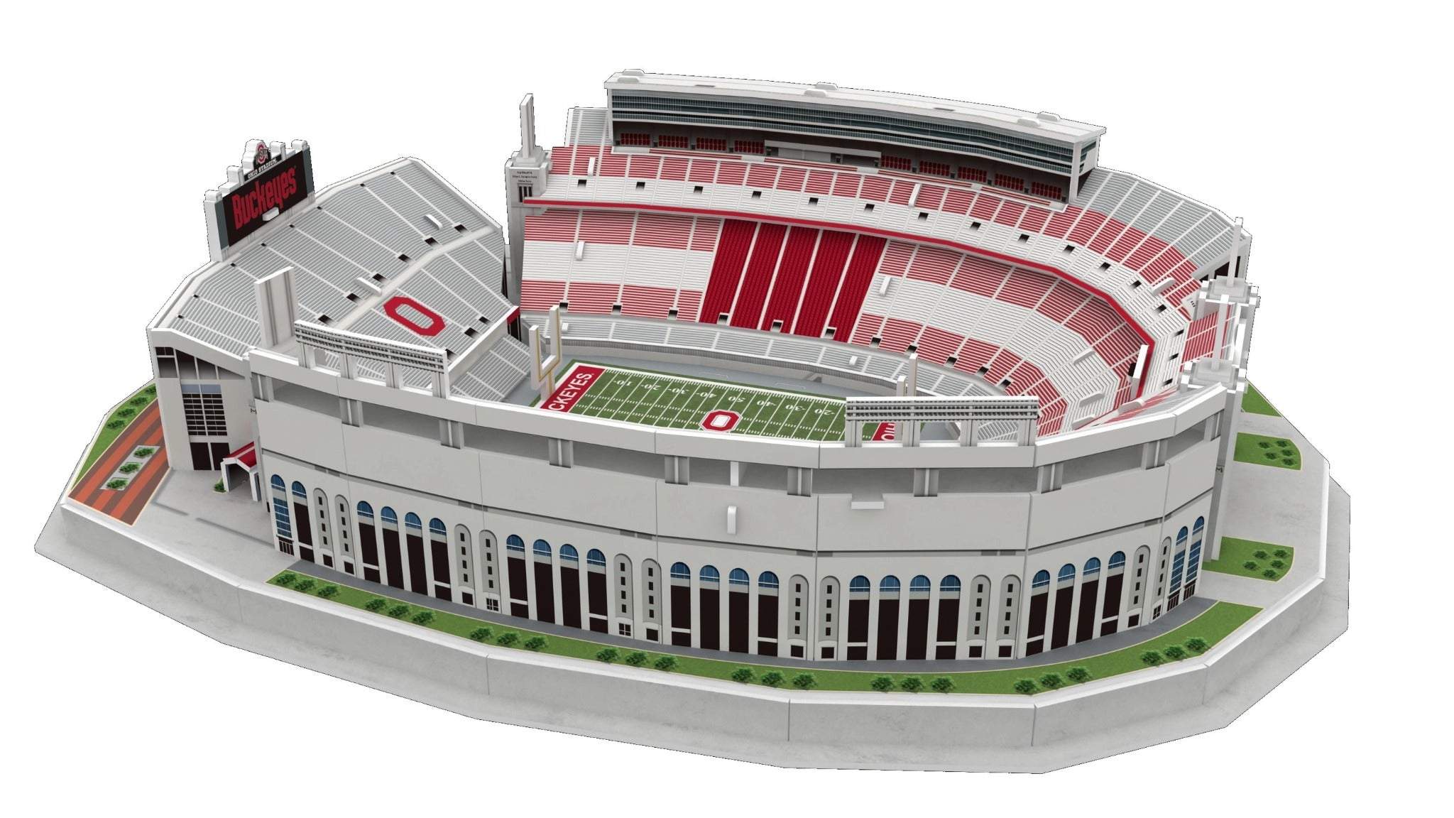 3D replica puzzle of Ohio State Ohio Stadium with scarlet and gray details