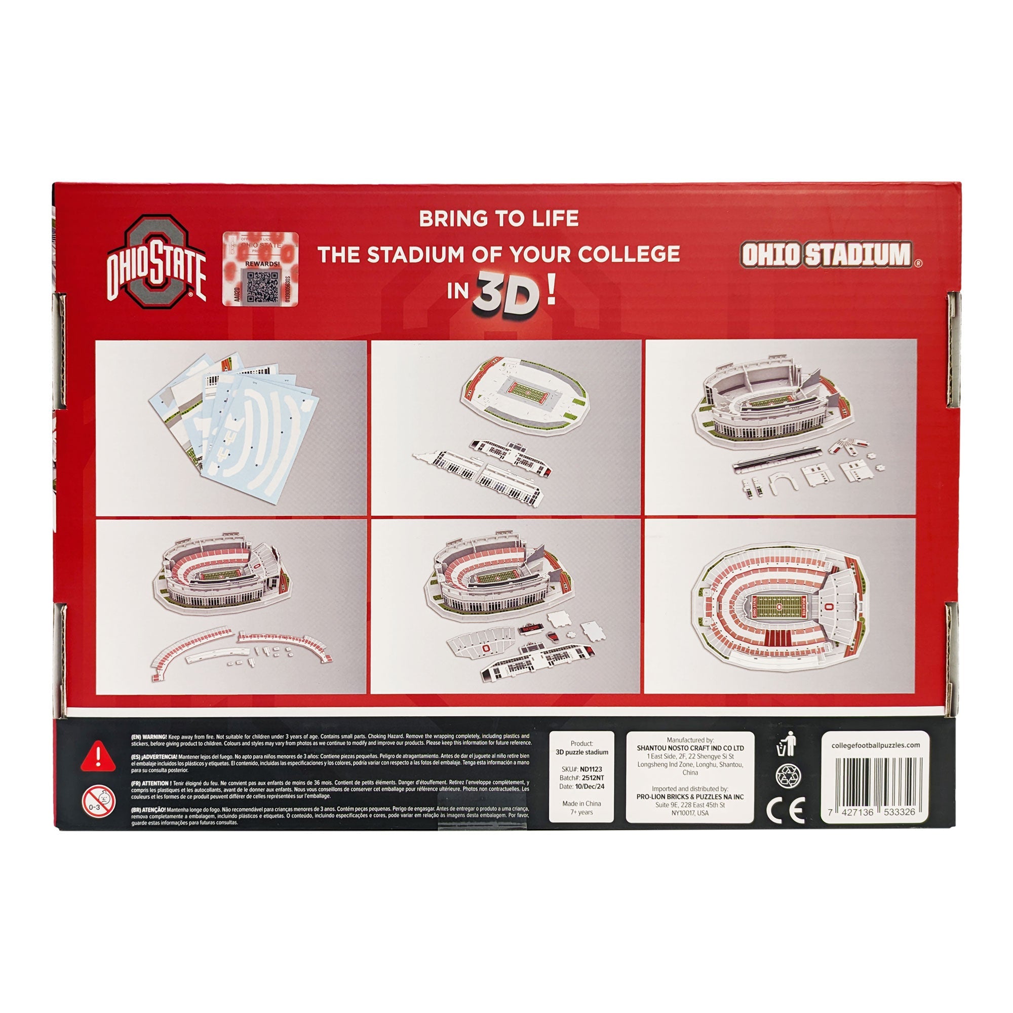 3D replica puzzle of Ohio State Ohio Stadium with scarlet and gray details