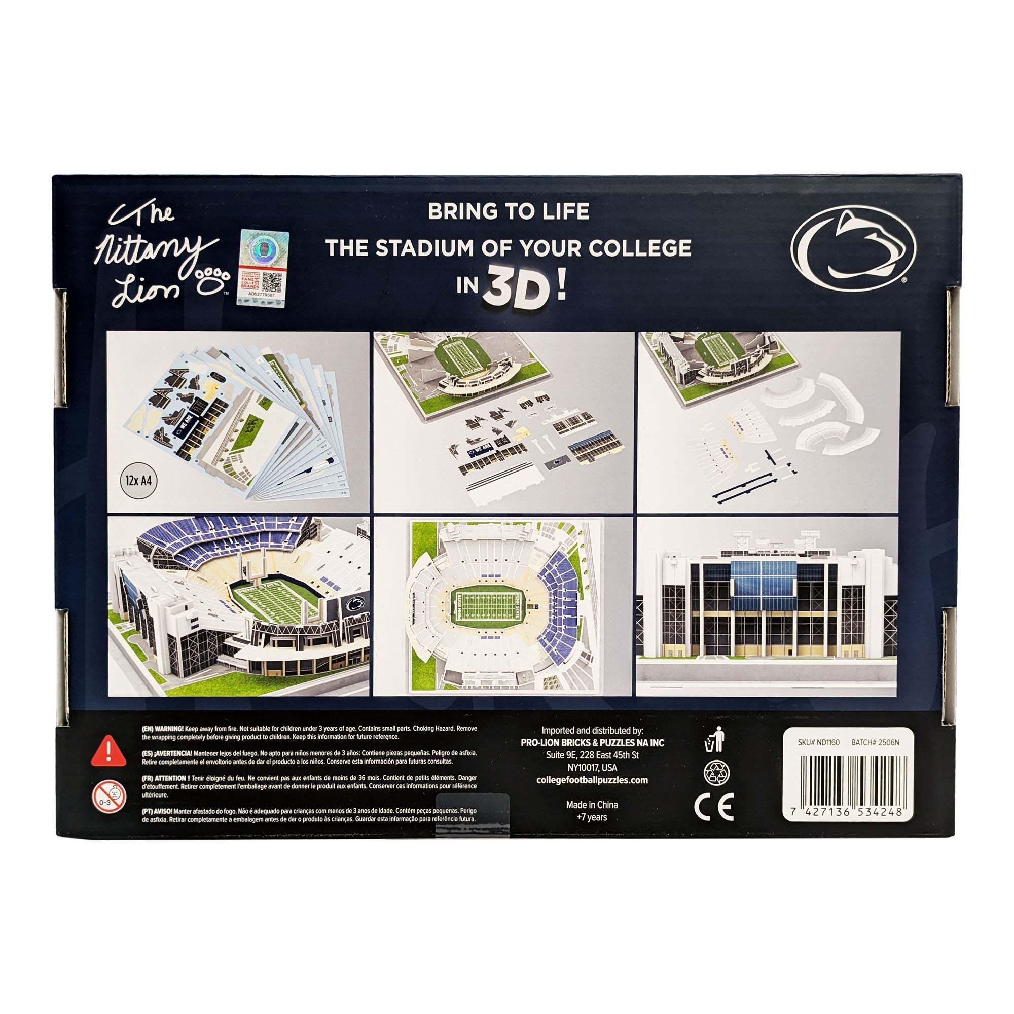Penn State Nittany Lions Beaver Stadium 3D puzzle model with detailed stadium replica and 134 pieces