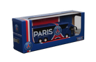 PSG Mini Team Bus miniature navy blue coach with red and white club stripes, team branding, and display box
