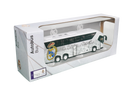Real Madrid Mini Team Bus in a white miniature coach with club crest, black windows and branded collector's packaging