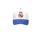 Real Madrid Two-Tone Adjustable Cap in white and blue, featuring an embroidered club crest on the front