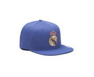 Snapback Hats in blue with a structured crown, flat brim and embroidered Real Madrid crest on the front