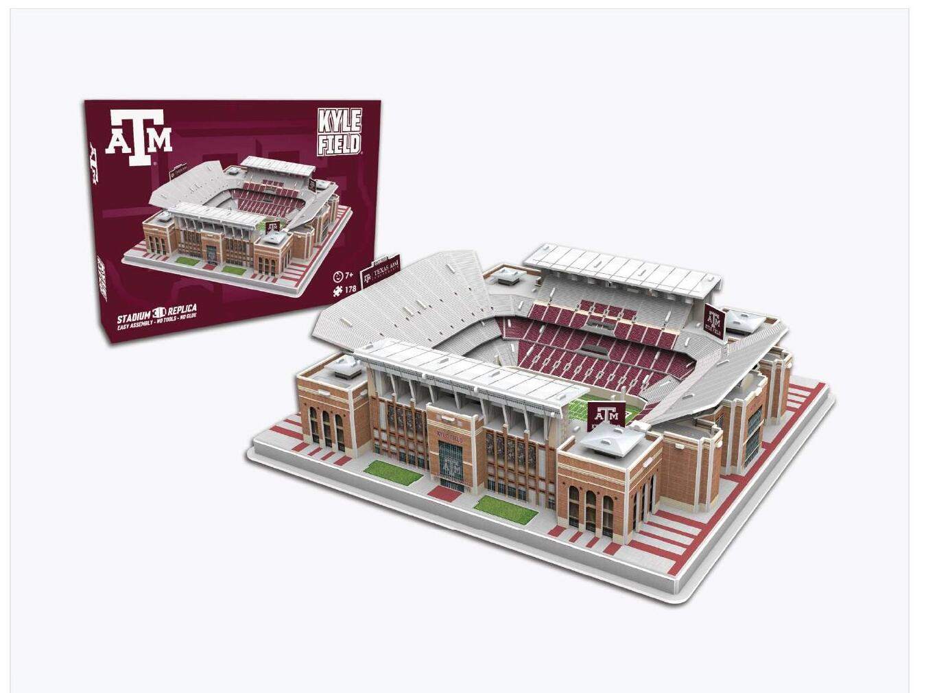 3D replica puzzle of Texas A&M Kyle Field college football stadium with maroon details and 178 pieces