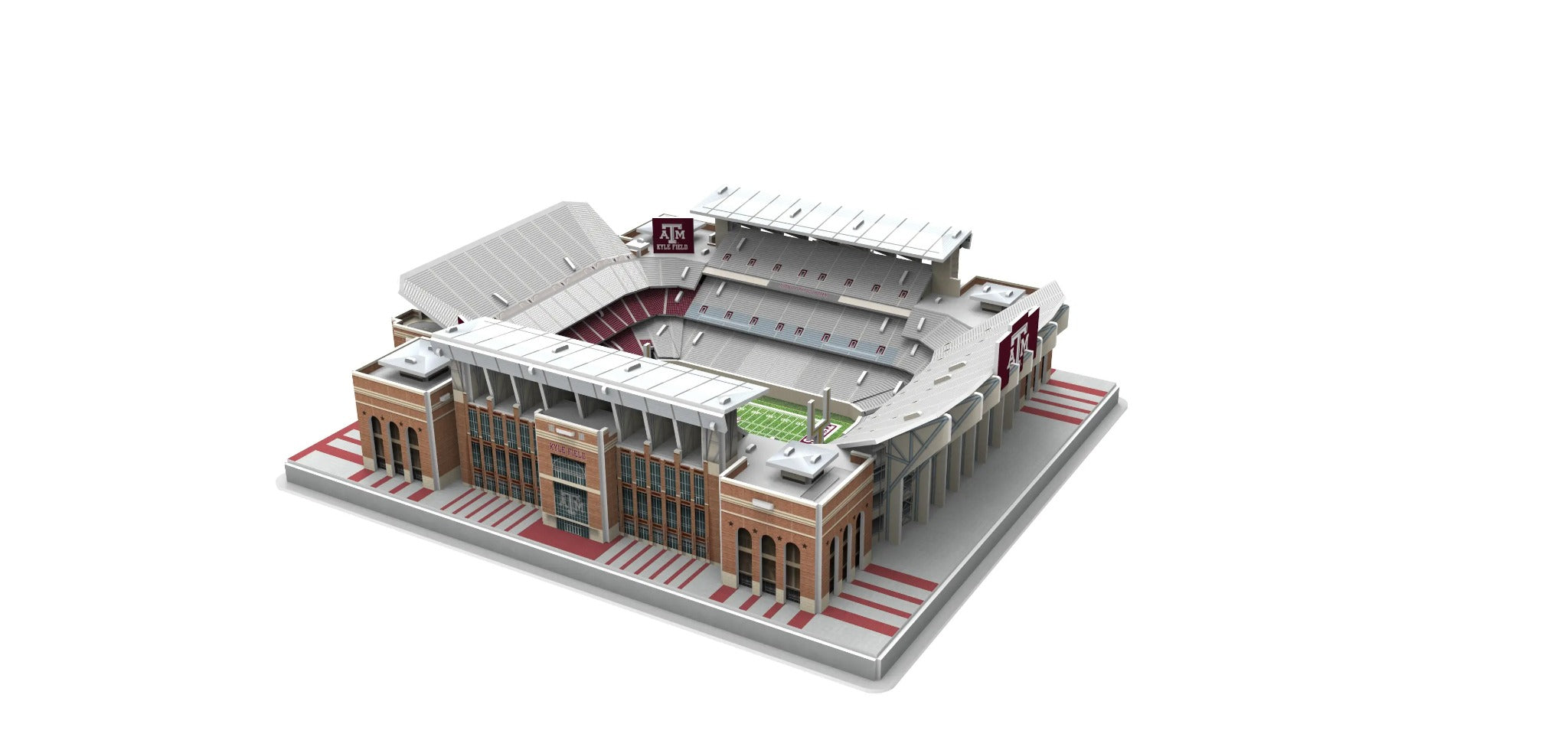 3D puzzle model of Texas A&M Kyle Field stadium with maroon details and signage