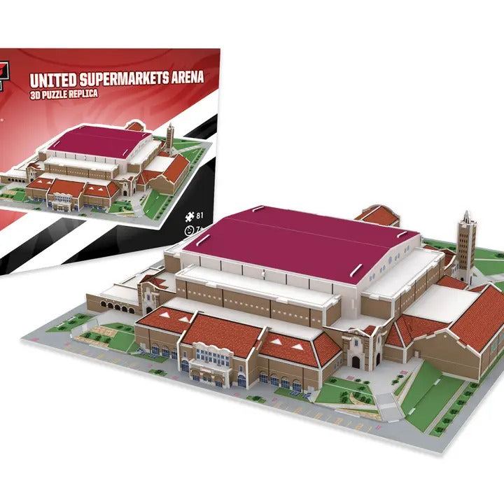 Texas Tech United Supermarkets Arena 3D puzzle replica with completed arena model and retail box