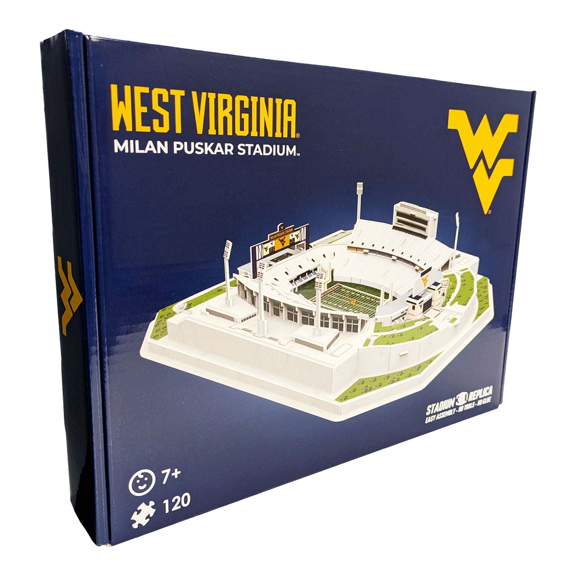 3D 120-piece puzzle of West Virginia Milan Puskar Stadium in Mountaineer colors