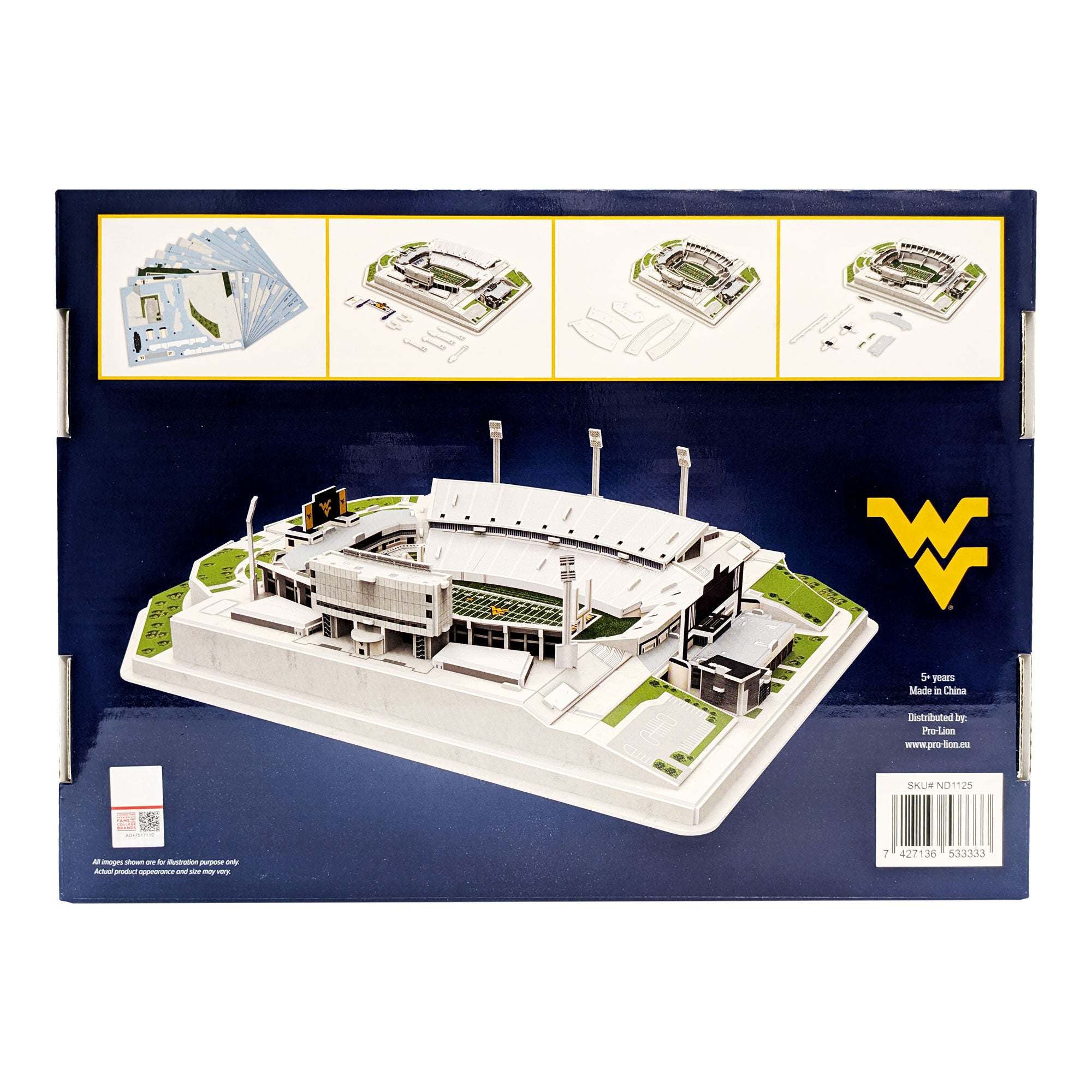 120-piece 3D puzzle of West Virginia Milan Puskar Stadium in team colors